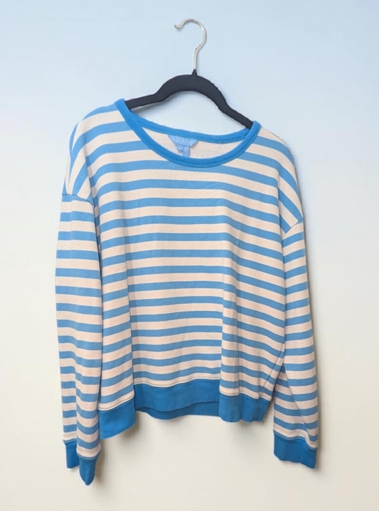 Draper James Sweaters - Draper James Women's Large Loose Fitting Blue White Striped Crewneck Sweater